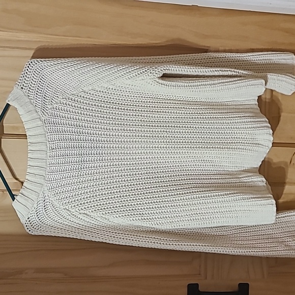 Aerie Chunky Cable Knit Lace Up Cream Sweater - Picture 5 of 7